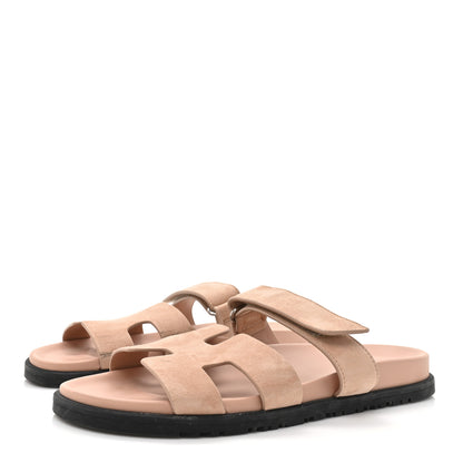 Hermes Suede Goatskin Womens Chypre Sandals 40 Rose Antique 4 of 13