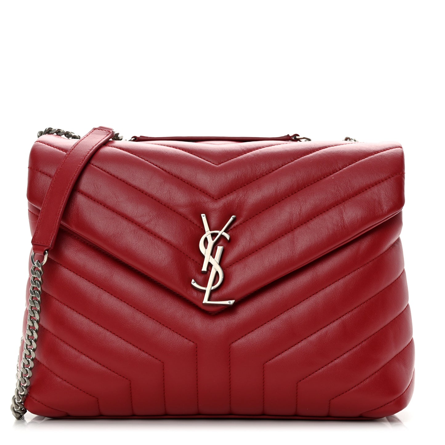 Calfskin Y Quilted Monogram Medium Loulou Chain Satchel Lipstick Red
