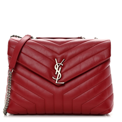 Saint Laurent Calfskin Y Quilted Monogram Medium Loulou Chain Satchel Lipstick Red 1 of 11