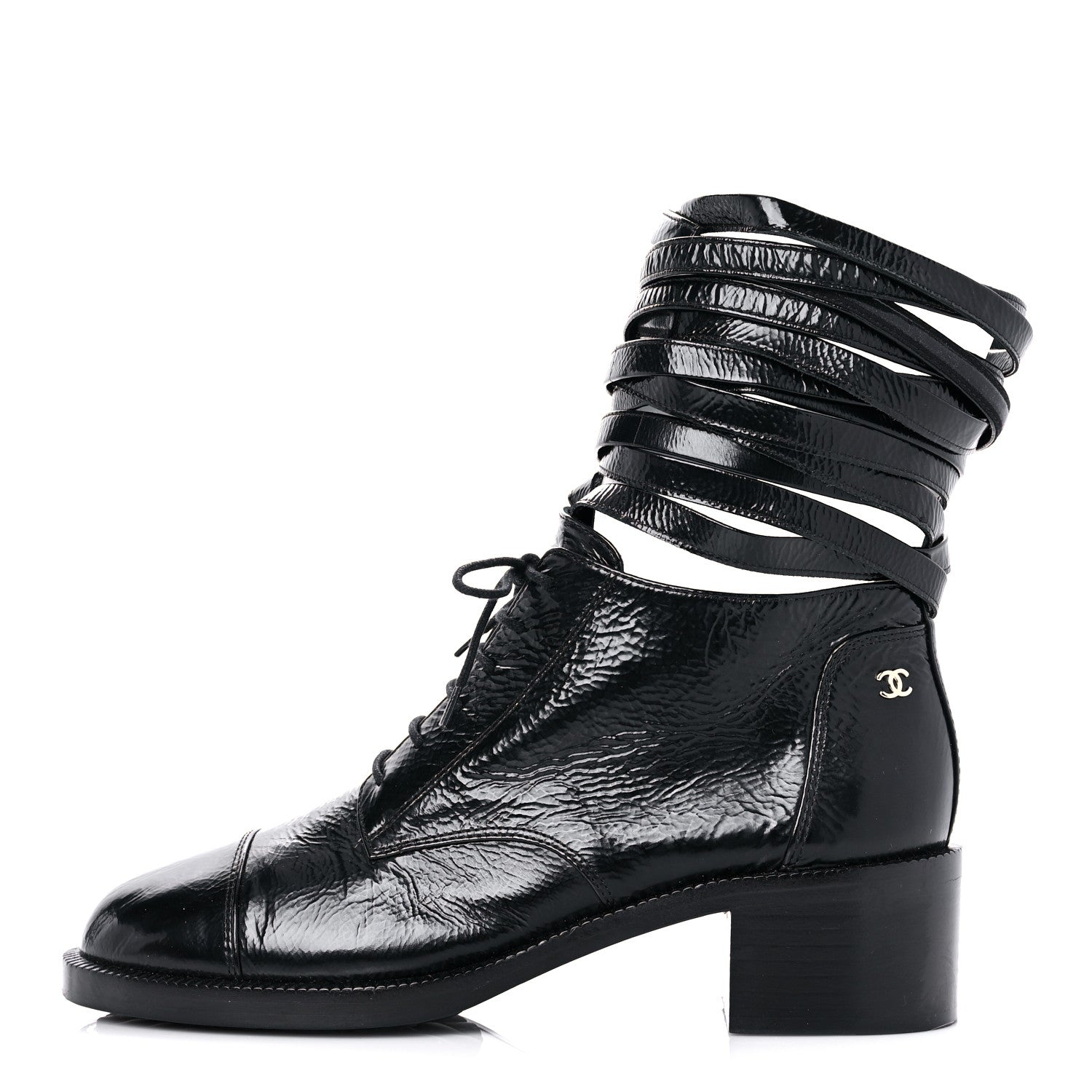 Chanel Crumpled Calfskin Lace Up Short Boots 39 Black 1 of 13