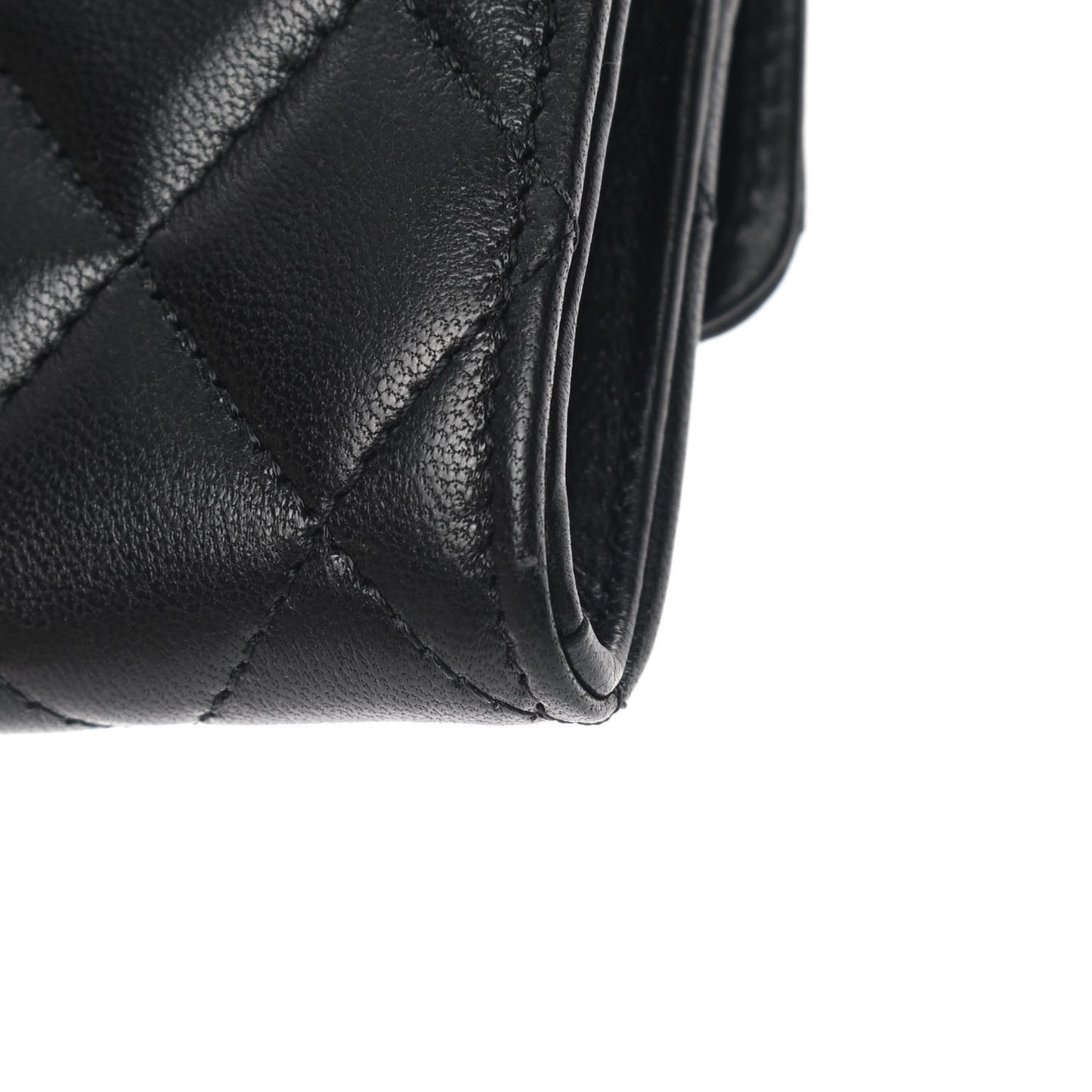 Lambskin Quilted Flap Card Holder Wallet Black