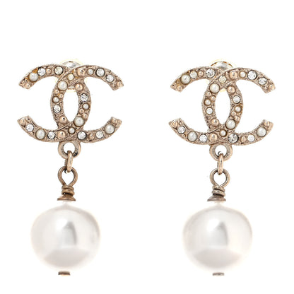 Chanel Crystal Pearl CC Drop Earrings Gold 1 of 4