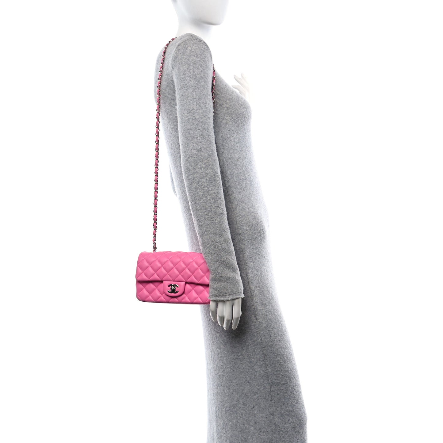 Lambskin Quilted Mini Rectangular Flap Neon Pink