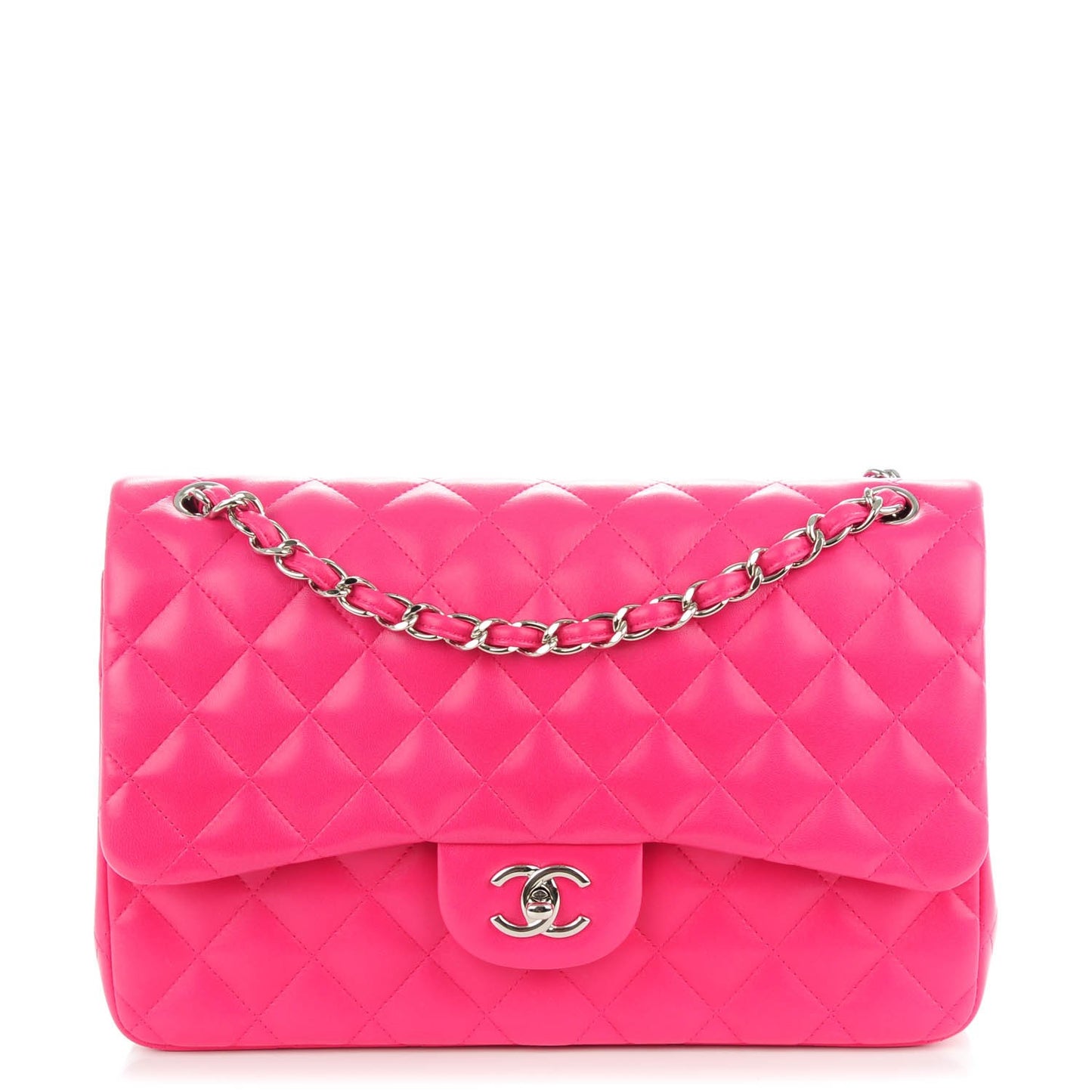 Lambskin Quilted Jumbo Double Flap Dark Pink