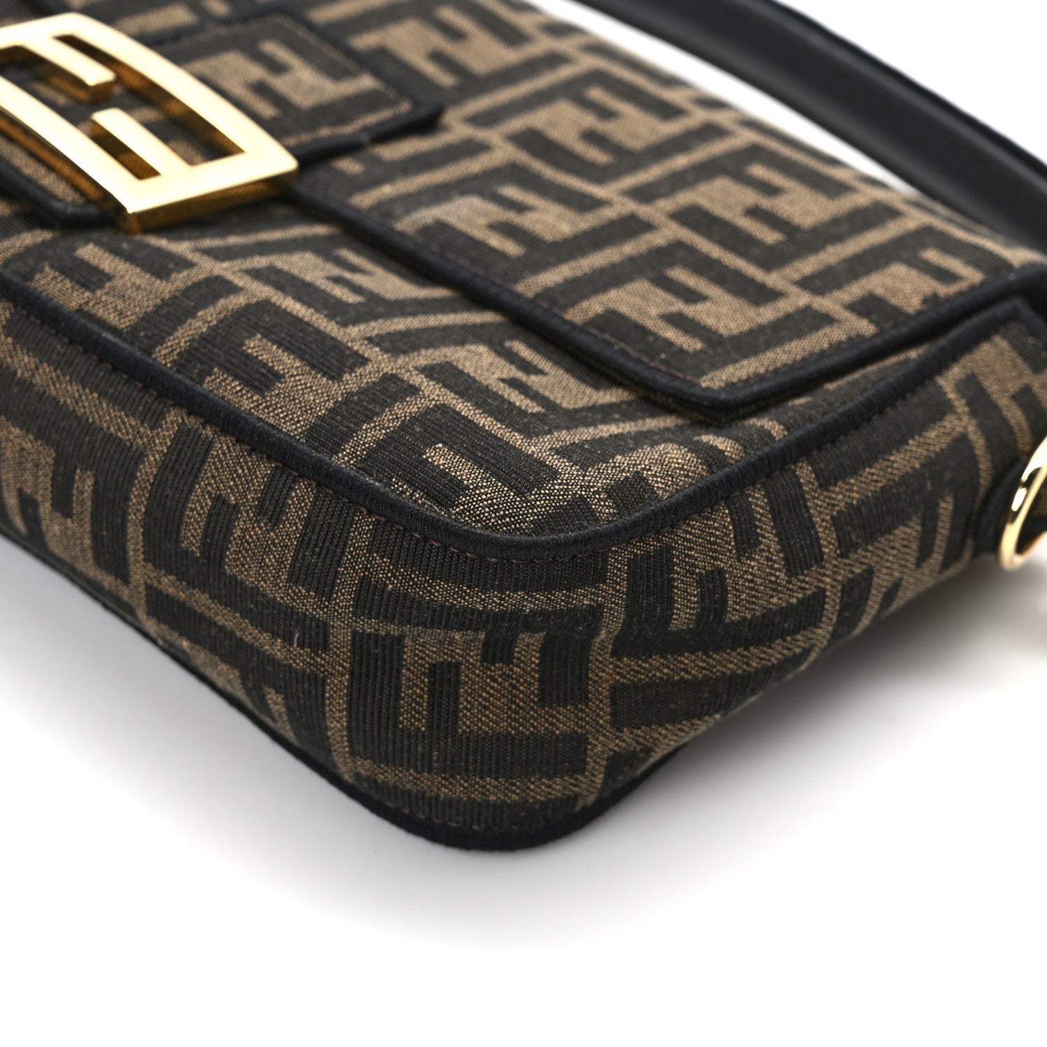 Fendi Fabric Jacquard FF 1974 Medium Baguette Tobacco Moro Black 12 of 13