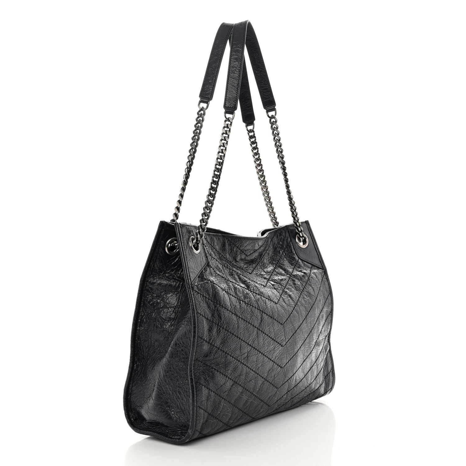 Saint Laurent Crinkled Calfskin Matelasse Monogram Medium Niki Shopper Tote Deep Marine 3 of 11