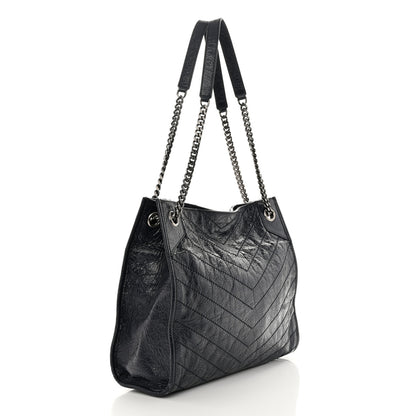 Saint Laurent Crinkled Calfskin Matelasse Monogram Medium Niki Shopper Tote Deep Marine 3 of 11