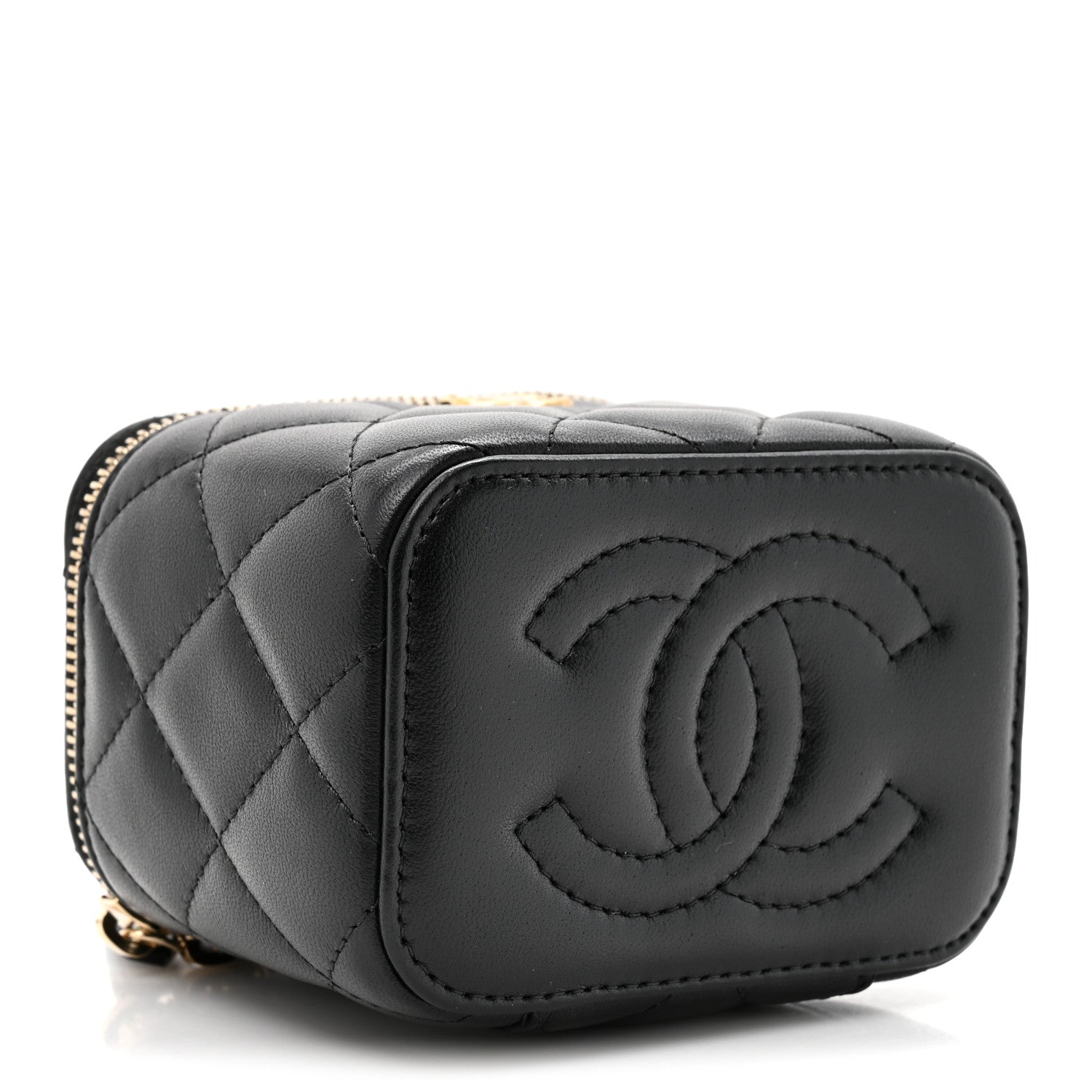 Chanel Lambskin Quilted Mini Pearl Crush Vanity Case With Chain Black 4 of 12