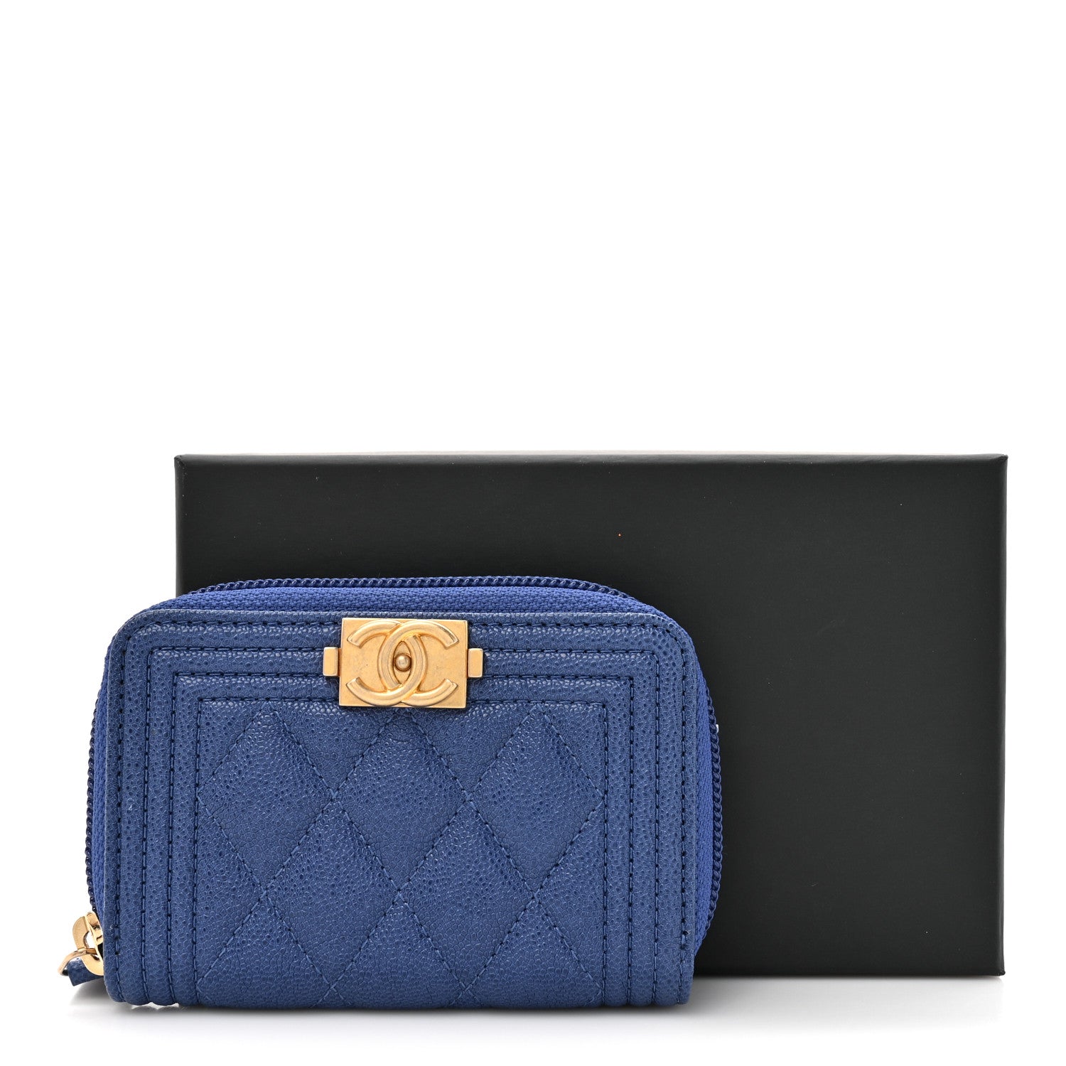 Chanel Caviar Quilted Boy Zip Around Coin Purse Wallet Blue 8 of 8