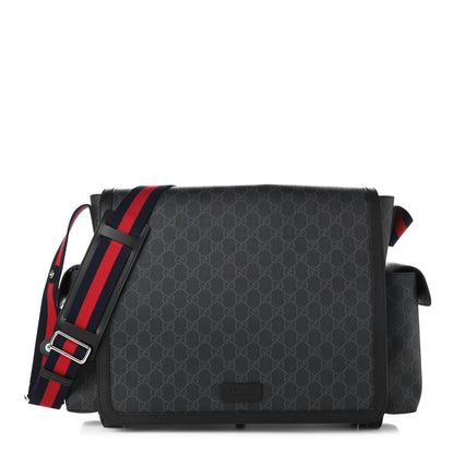 Gucci GG Supreme Monogram Web Messenger Diaper Bag Black Grey 3 of 11