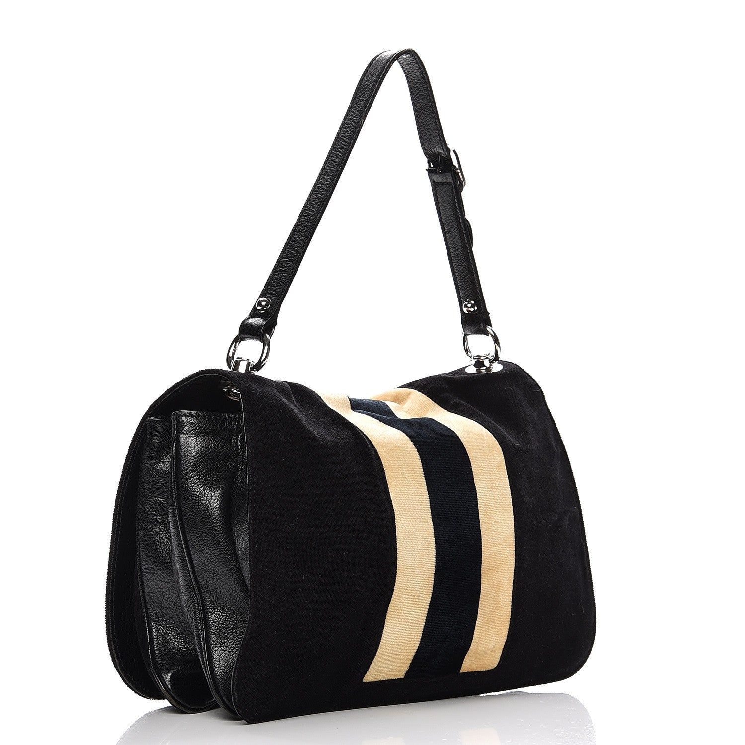 Gucci Velvet Web Blondie Medium Shoulder Flap Bag Black White 3 of 11