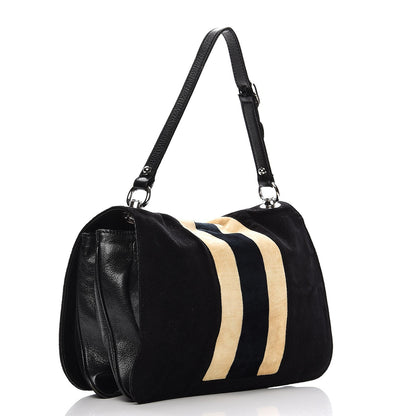 Gucci Velvet Web Blondie Medium Shoulder Flap Bag Black White 3 of 11