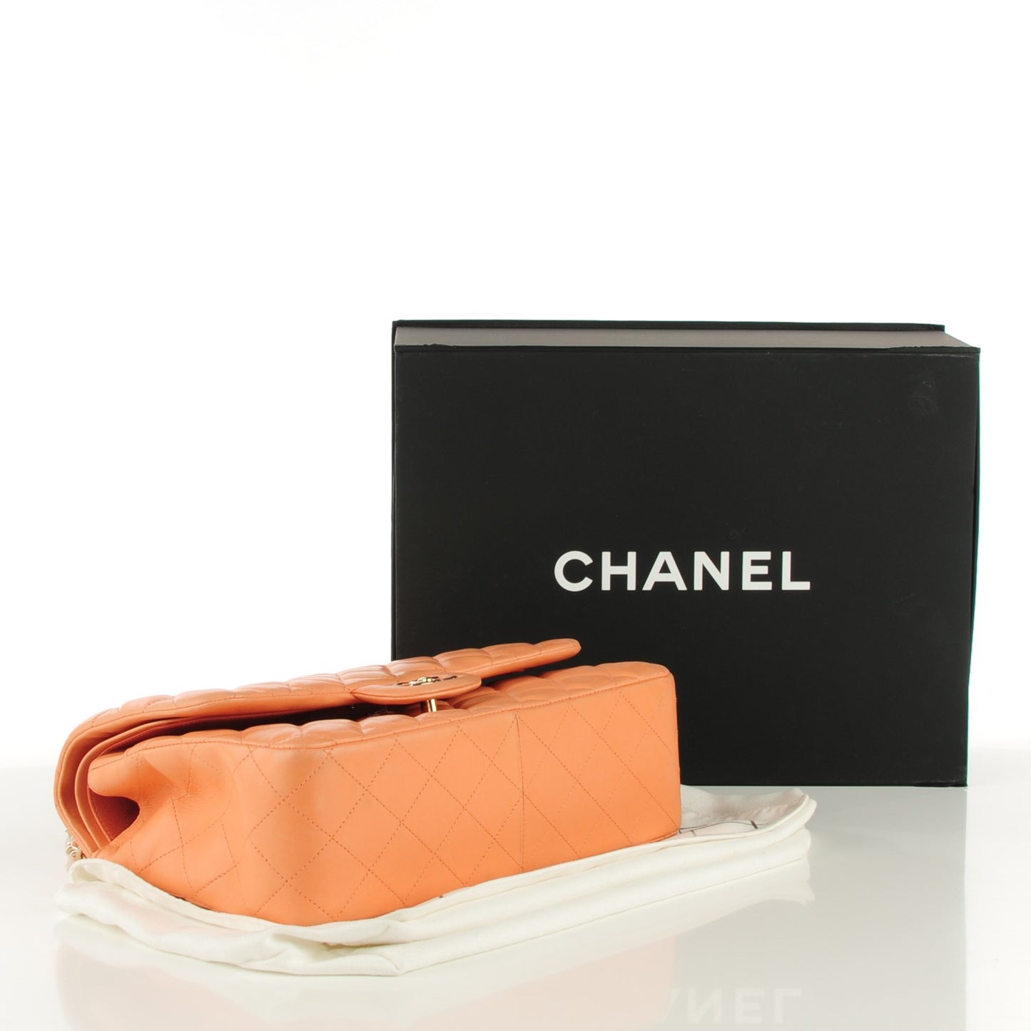 Lambskin Quilted Jumbo Double Flap Light Orange