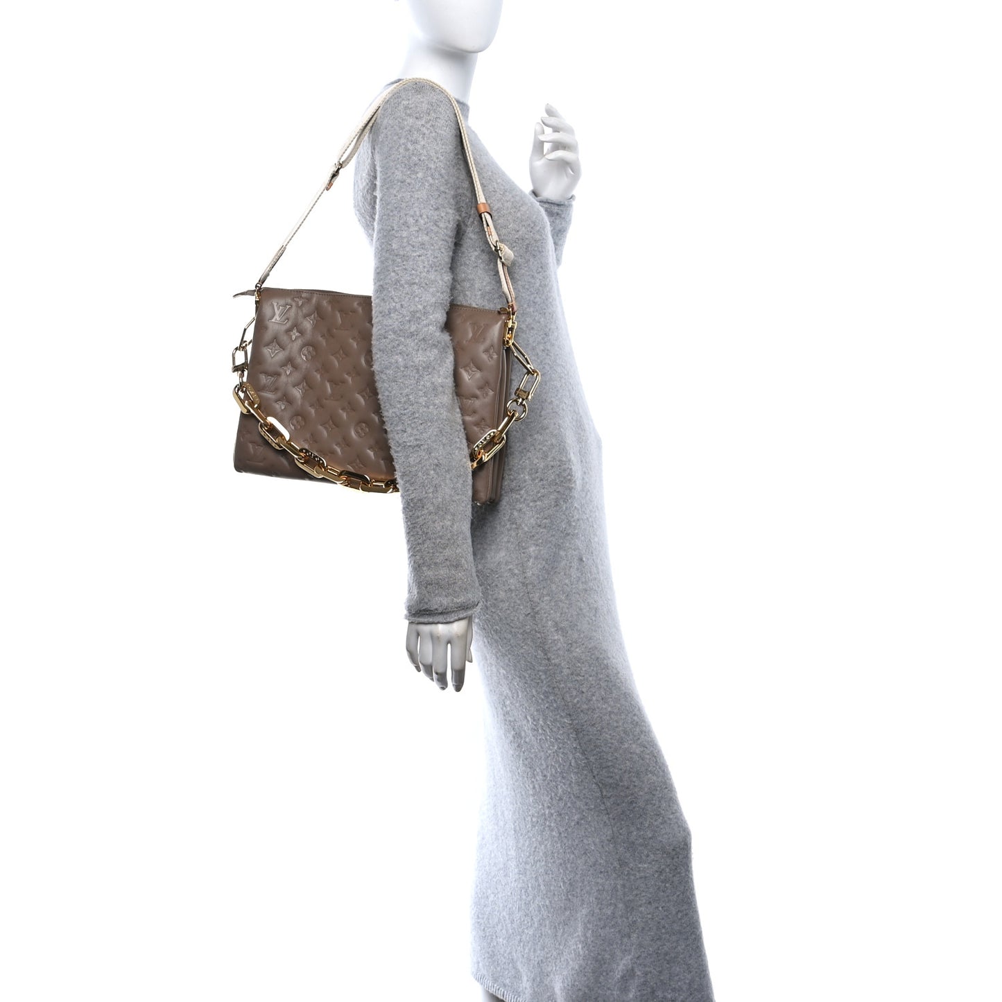 Lambskin Embossed Monogram Coussin MM Taupe