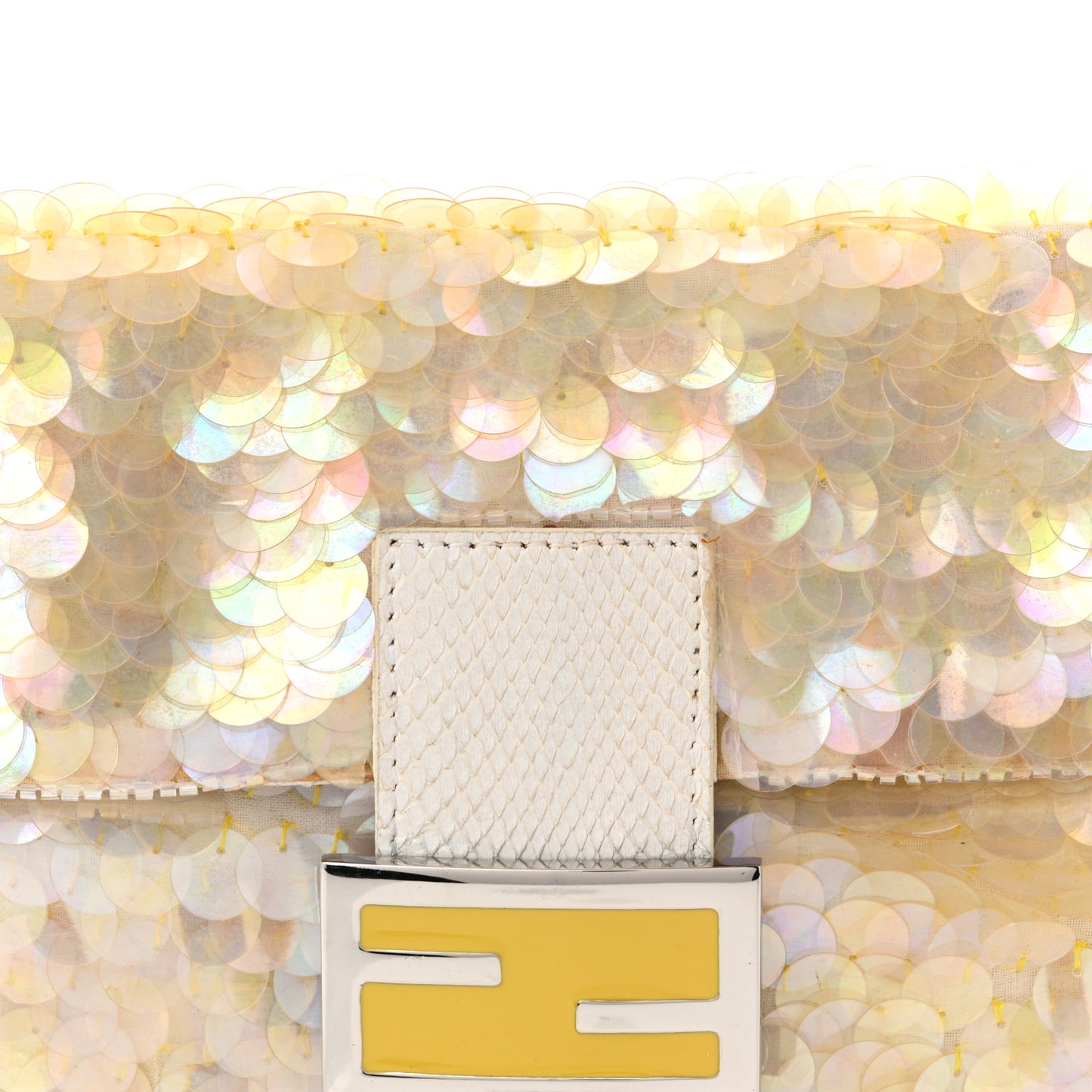 Sequin Paillettes Snakeskin Baguette White