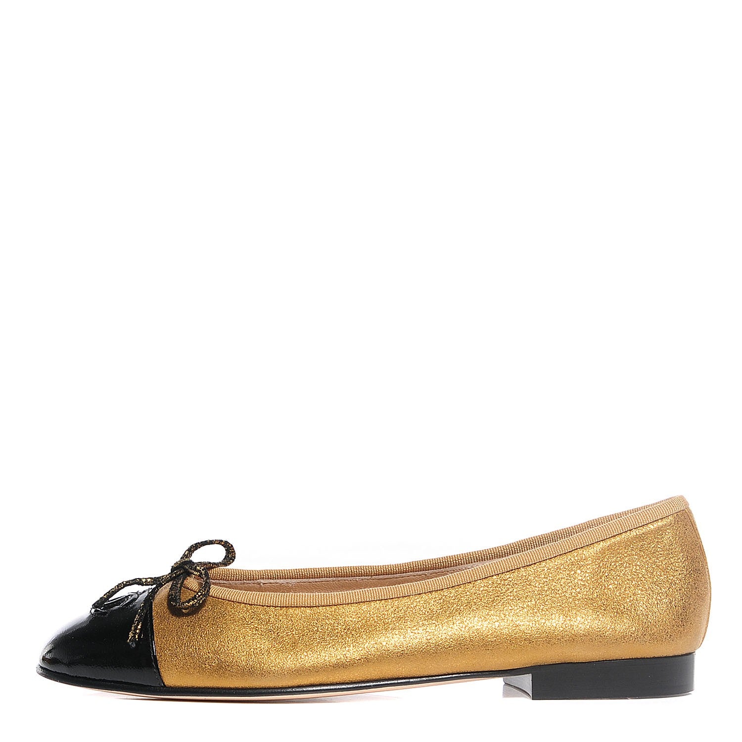 Chanel Metallic Calfskin Cap Toe Ballerina Flats 38.5 Gold Black 1 of 7