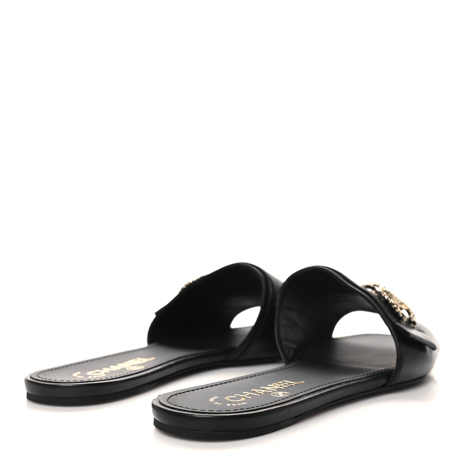 Chanel Lambskin Pearl Crystal CC Sandals 39.5 Black 4 of 8