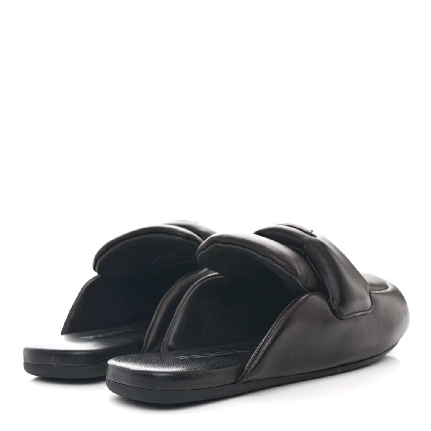 Nappa Soft Padded Metal Triangle Logo Lug Sole 20mm Mules 37 Black