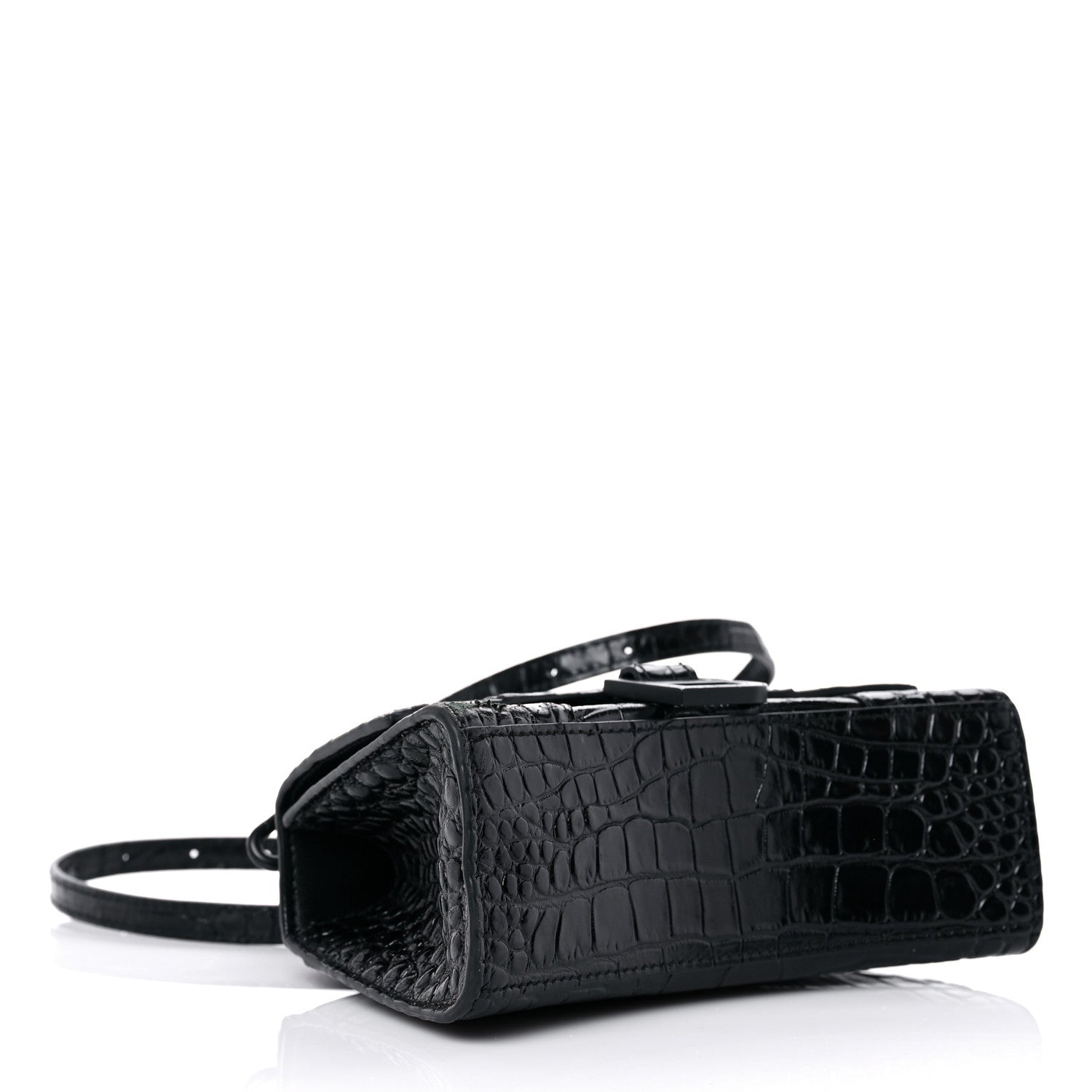 Balenciaga Calfskin Graffiti Logo Monochrome Crocodile Embossed Hourglass Top Handle Bag XS Black 4 of 16