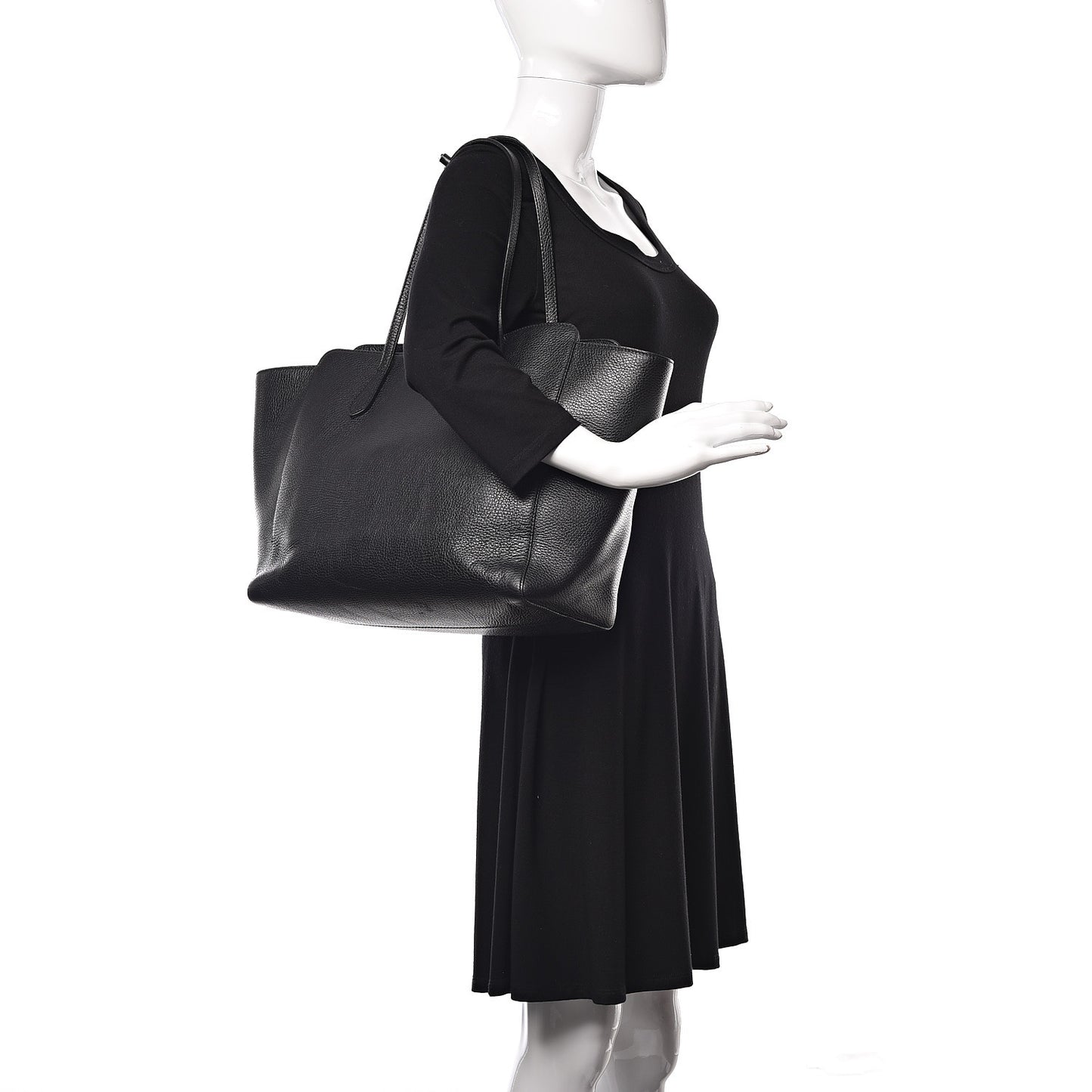 Pebbled Calfskin Medium Swing Tote Black