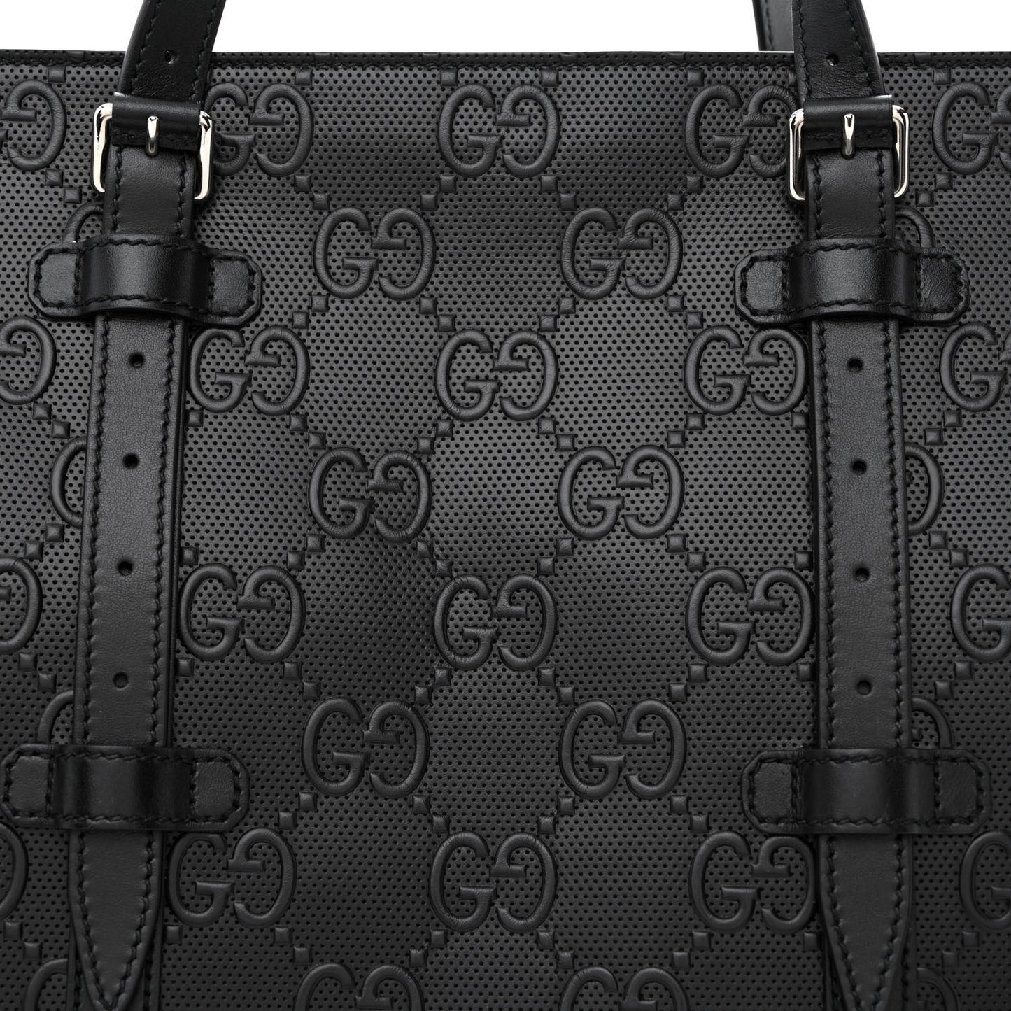 Calfskin GG Tennis Embossed Tote Bag Black