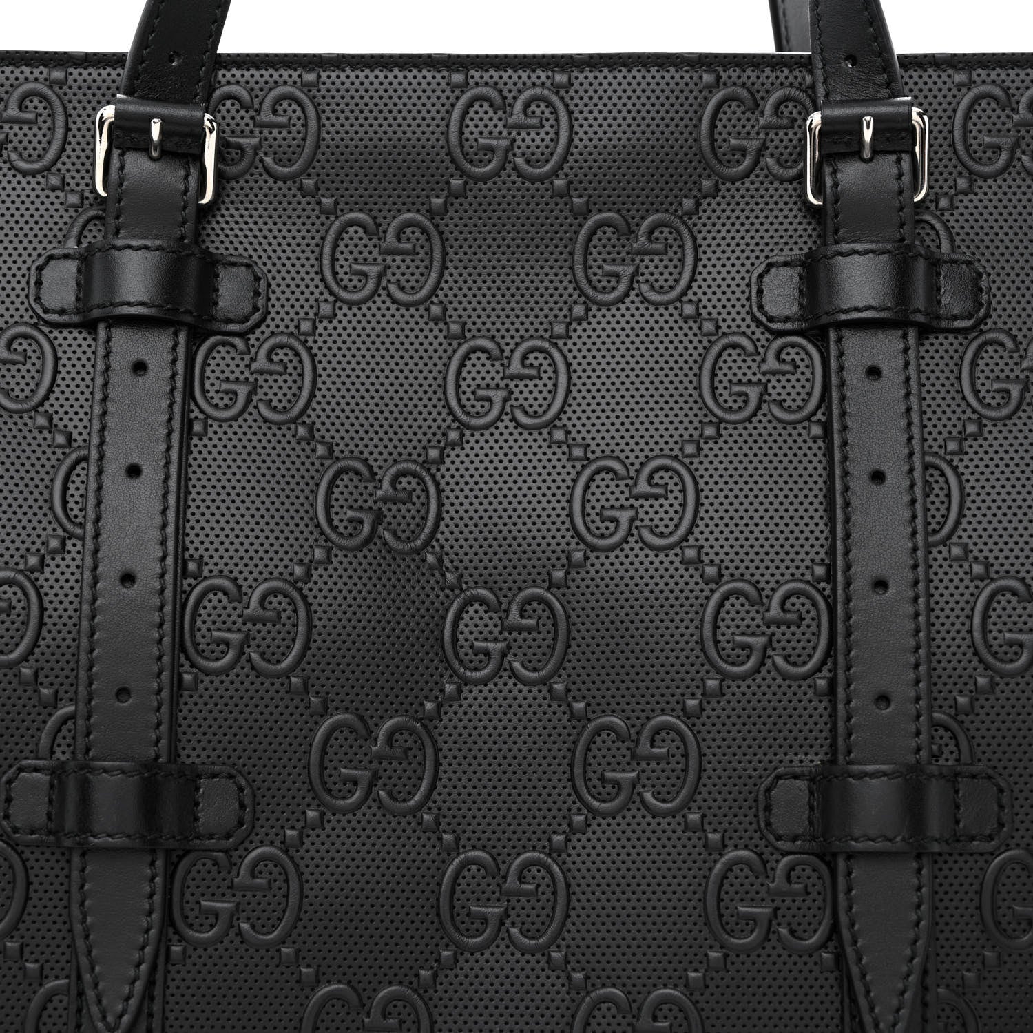 Gucci Calfskin GG Tennis Embossed Tote Bag Black 8 of 10