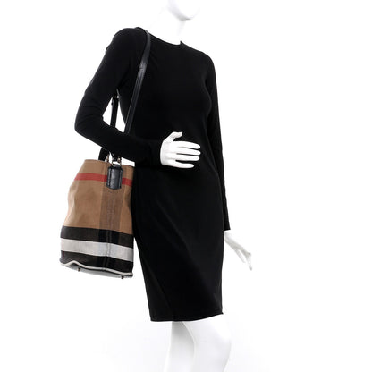 Burberry Canvas Mega Check Medium Susanna Hobo Black 2 of 11