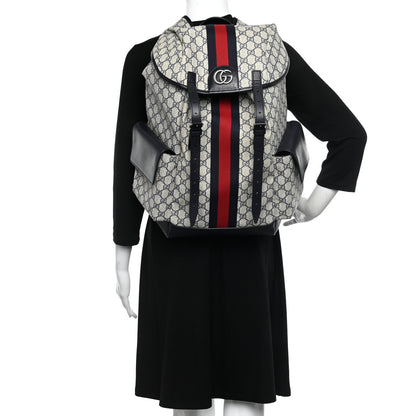 Gucci GG Supreme Monogram Medium Ophidia Double Buckle Backpack Beige Blue Black 2 of 9