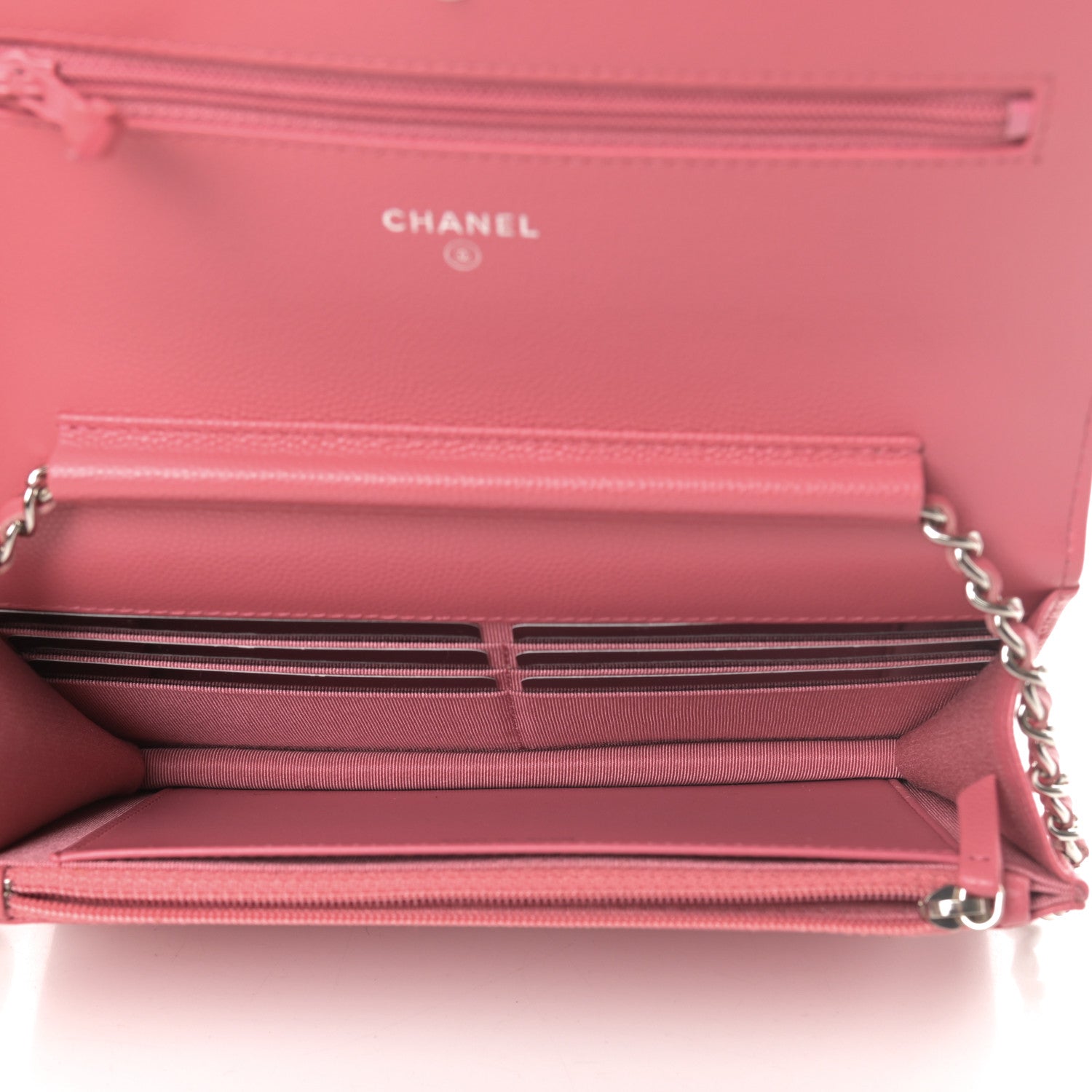 Chanel Caviar Chevron Quilted Wallet On Chain WOC Pink 5 of 13