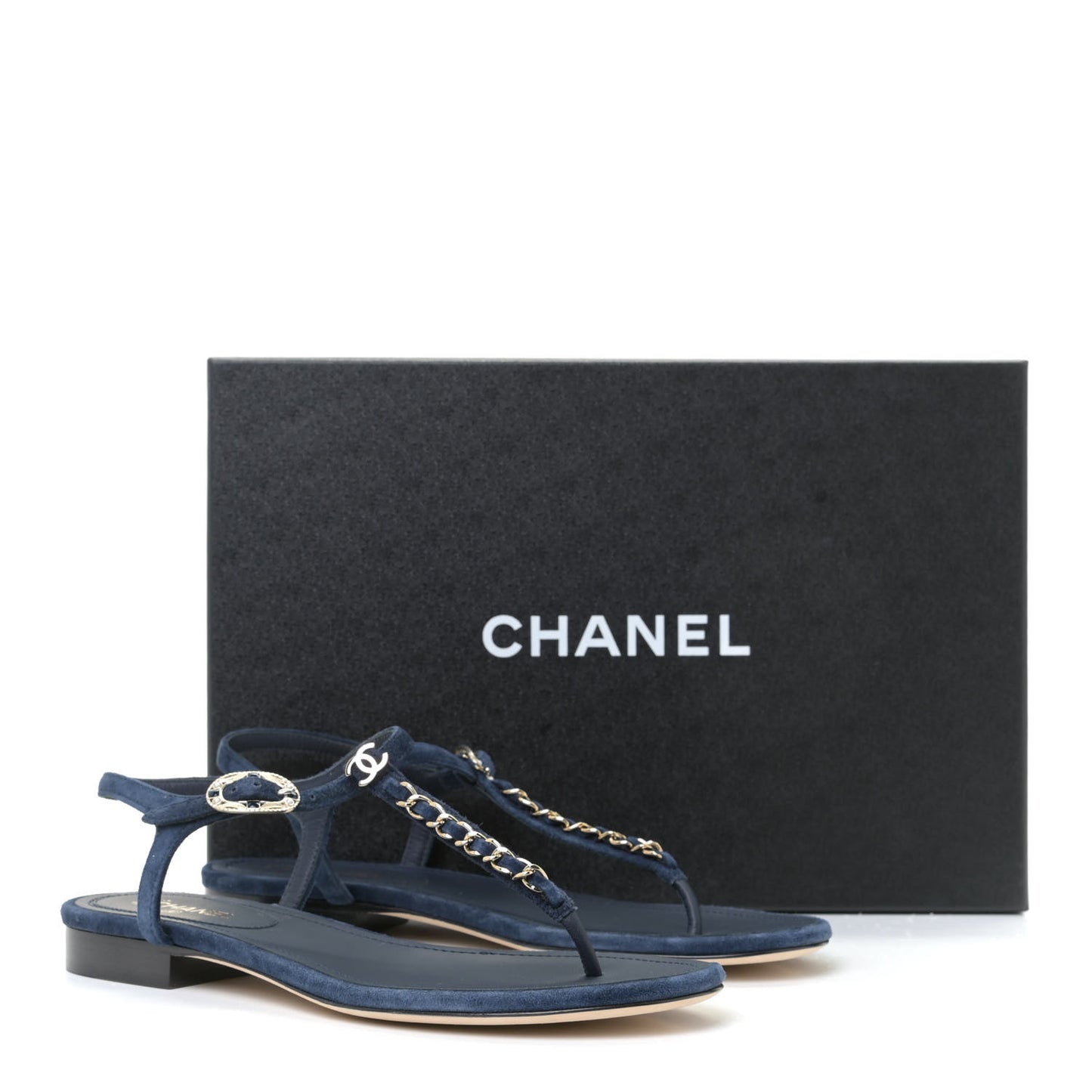 Suede Calfskin Thong Sandals 37 Navy Blue