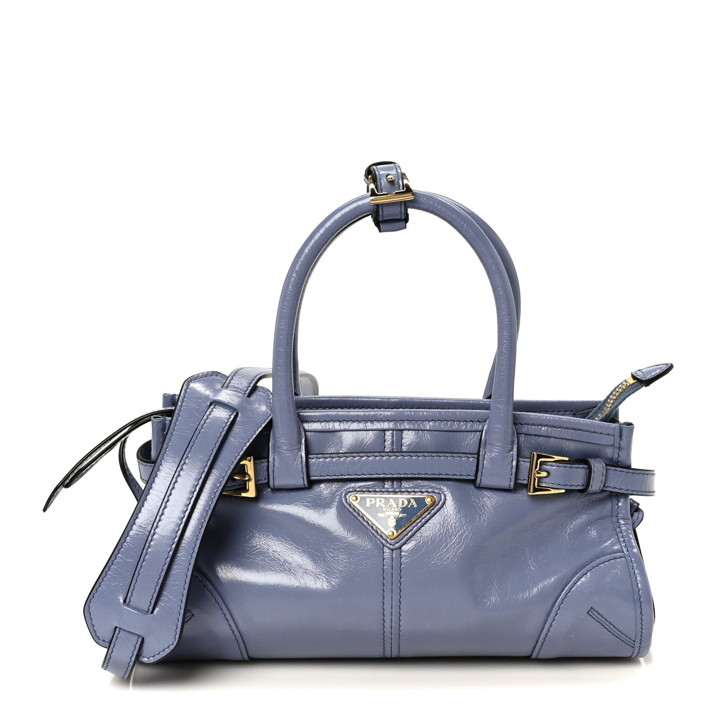 Glossy Calfskin Triangle Mini Bonnie Shoulder Bag Aviation Blue