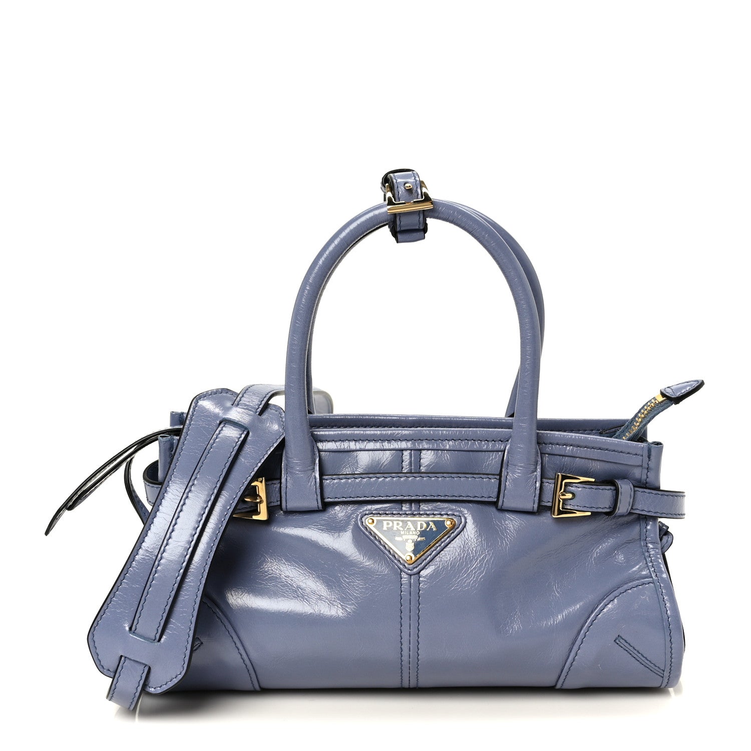 Prada Glossy Calfskin Triangle Mini Bonnie Shoulder Bag Aviation Blue 1 of 10