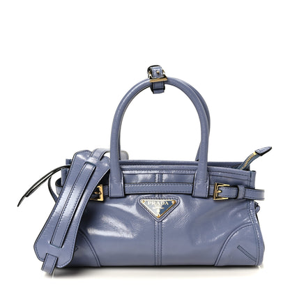 Prada Glossy Calfskin Triangle Mini Bonnie Shoulder Bag Aviation Blue 1 of 10