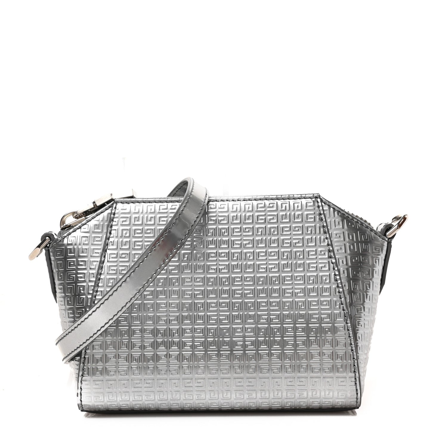 Metallic Calfskin 4G Embossed Nano Antigona Silver