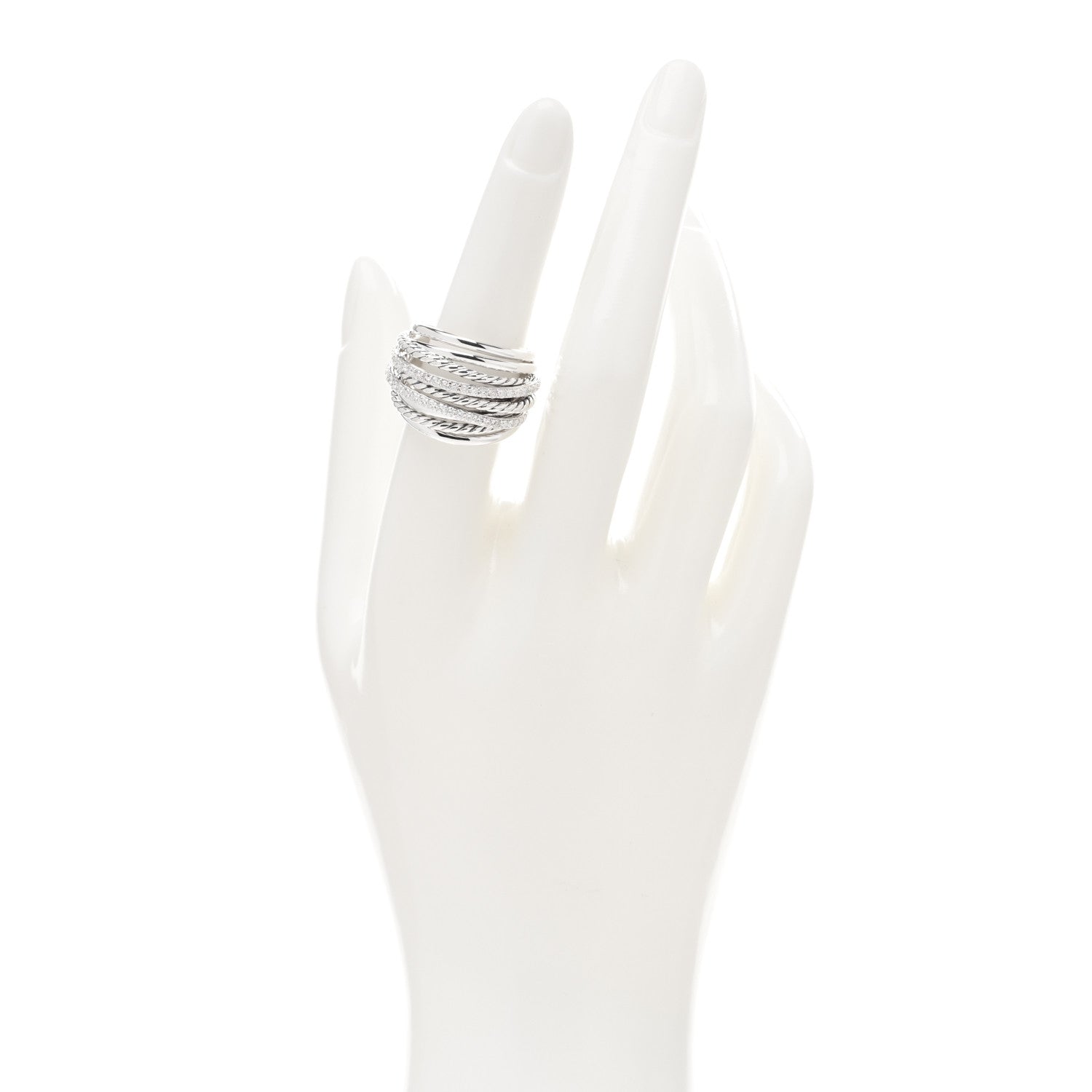 David Yurman Sterling Silver Diamond 18mm Wide Crossover Ring 54 6.75 2 of 4