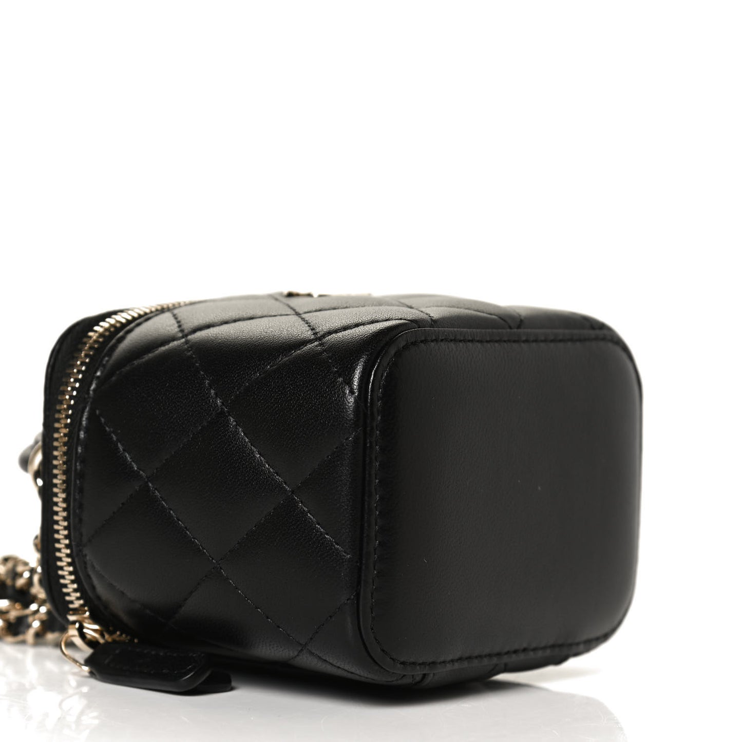 Lambskin Quilted Top Handle Mini Vanity Case With Chain Black