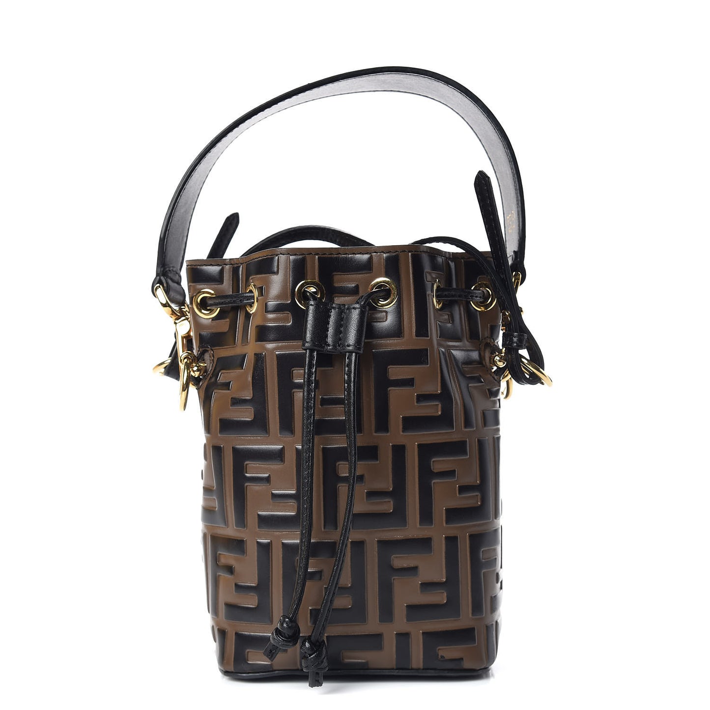 Vitello Liberty F is Fendi Bi-Color FF 1974 Embossed Mini Mon Tresor Bucket Bag Maya Black