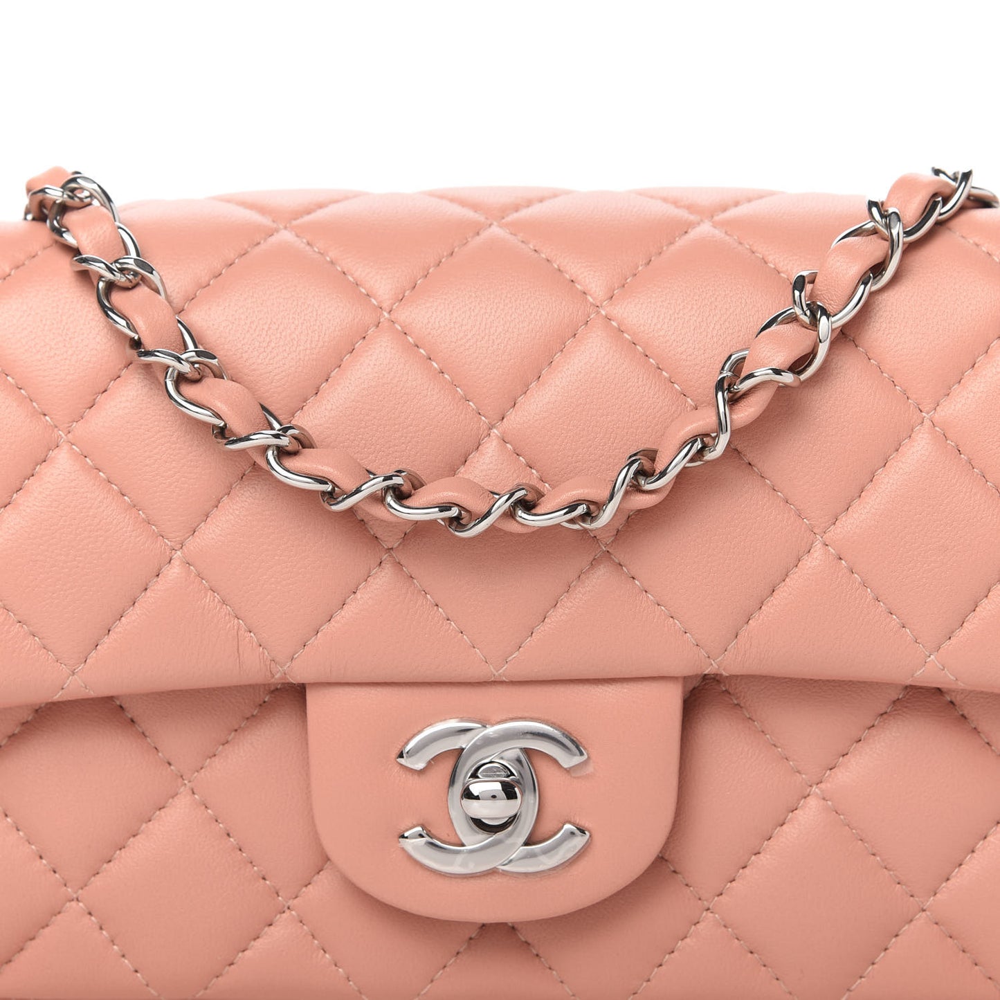 Lambskin Quilted Mini Rectangular Flap Light Pink