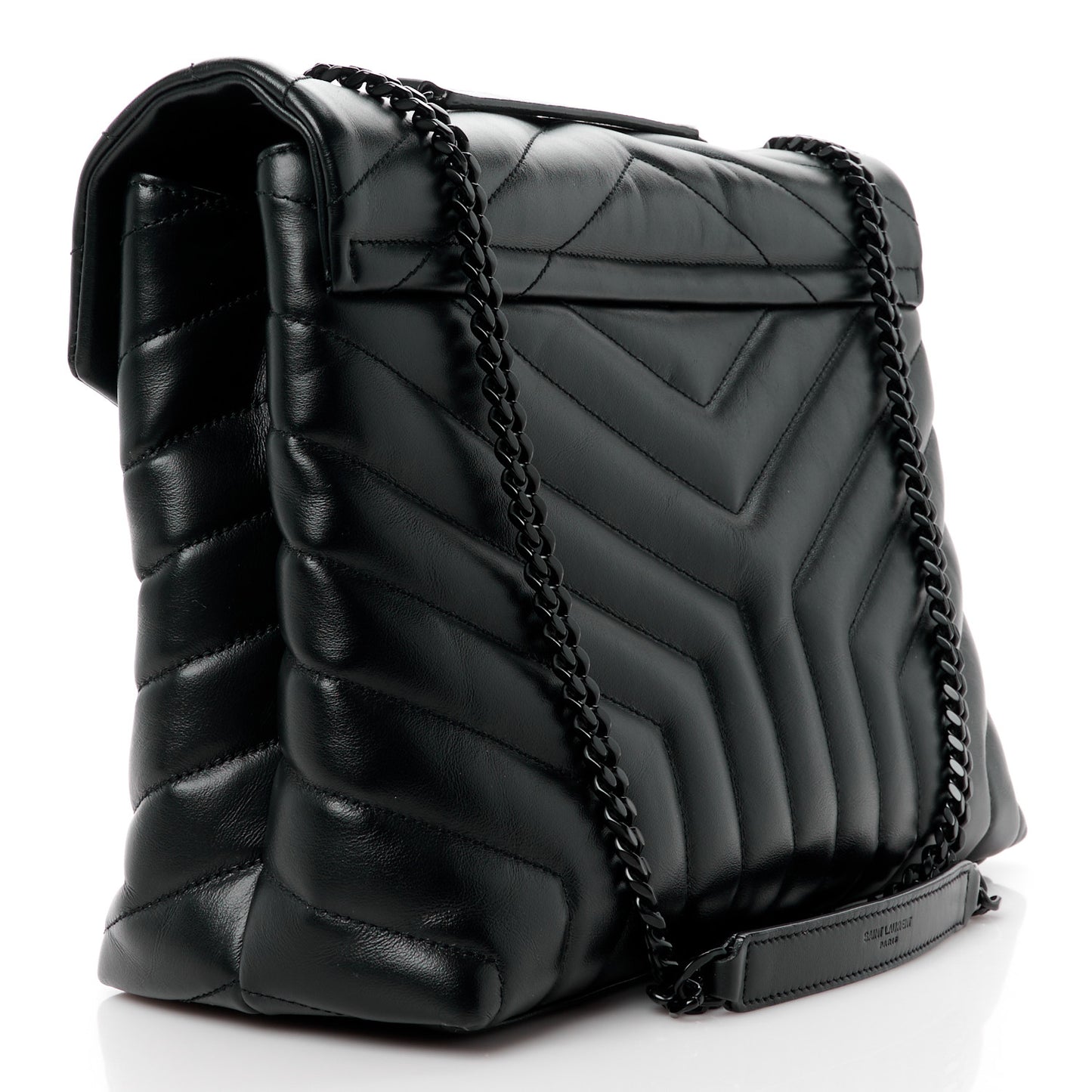 Calfskin Y Quilted Monogram Monochrome Medium Loulou Chain Satchel Black