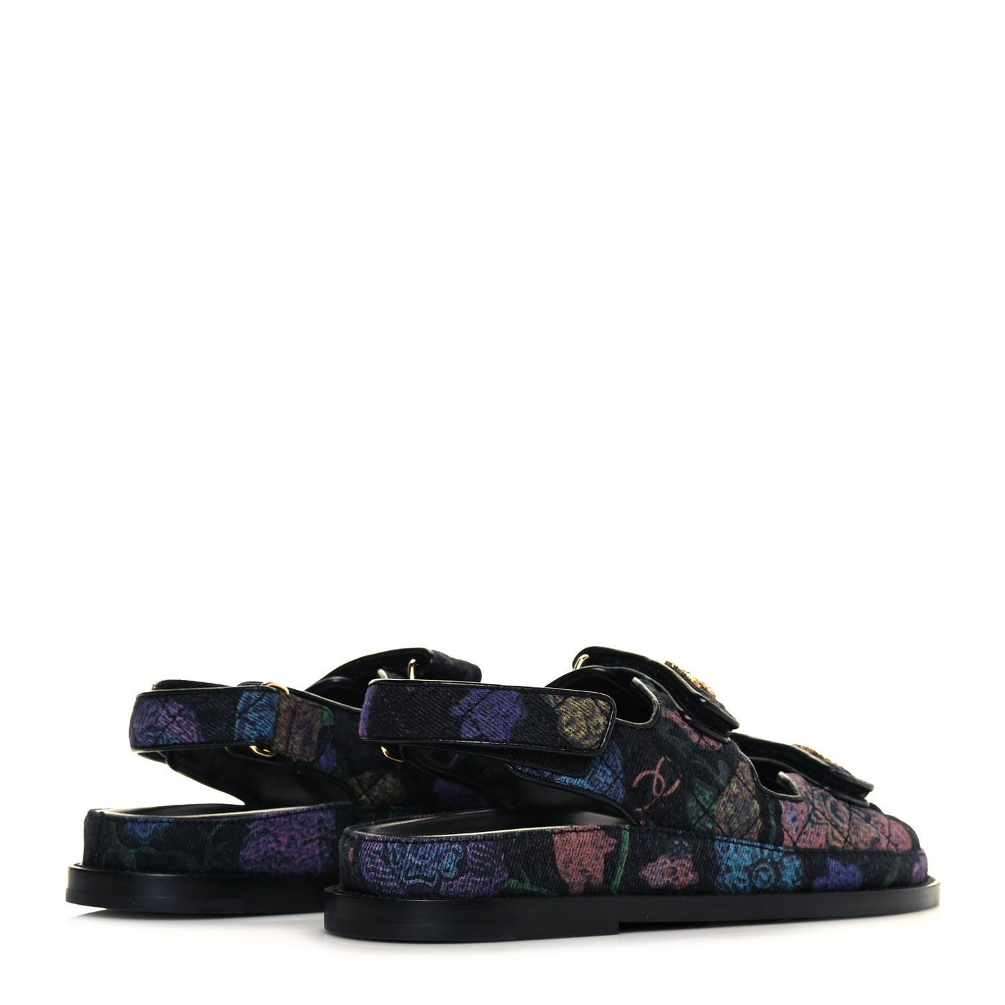 Denim Quilted Dad Sandals 37 Black Multicolor
