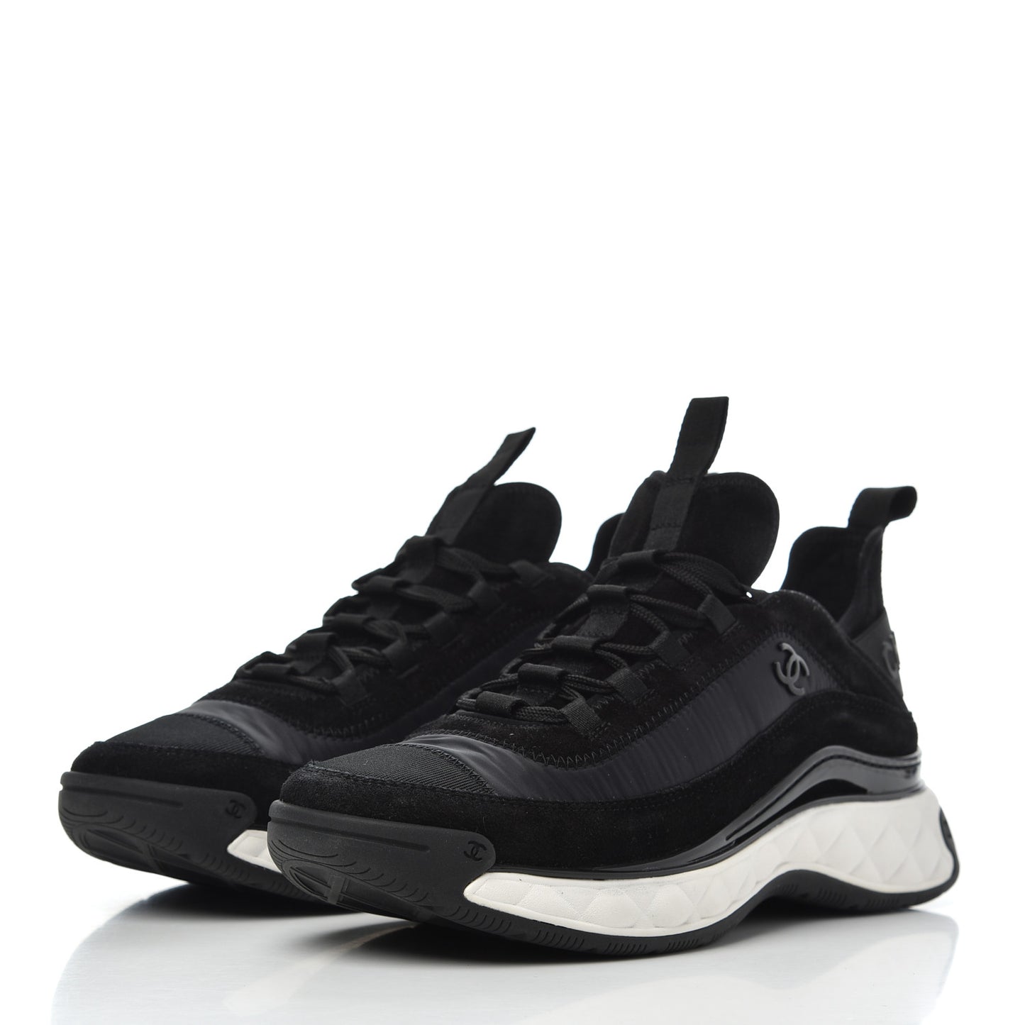 Velvet Calfskin Mixed Fibers CC Sneakers 39.5 Black