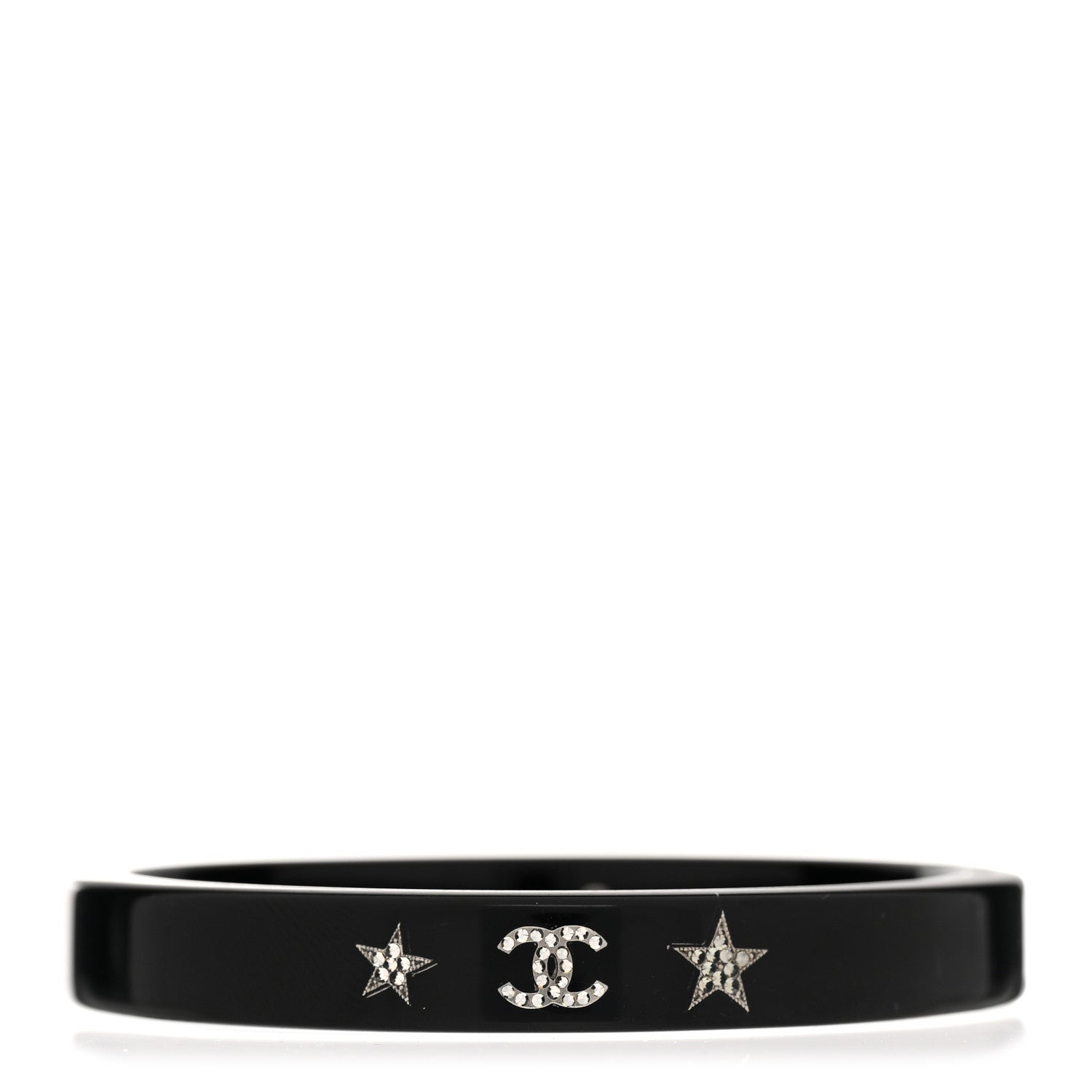 Chanel Resin Crystal CC Star Bangle Bracelet Black 1 of 4