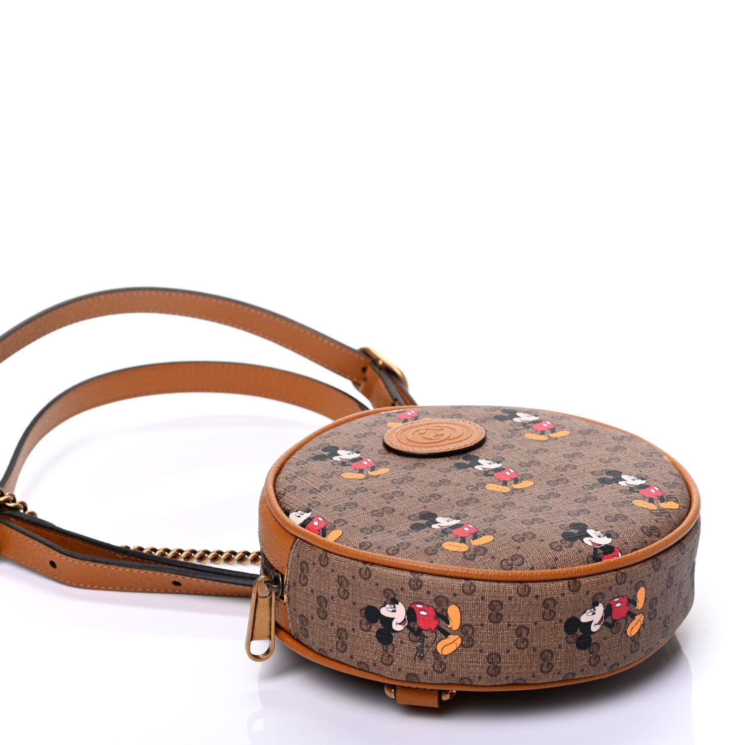 Gucci X DISNEY Mini Vintage GG Supreme Monogram Mickey Mouse Round Backpack Beige Vintage Sun Oil 3 of 8