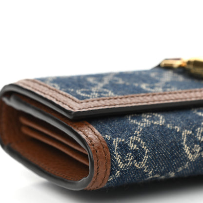 Gucci New Denim GG Monogram Jackie 1961 Chain Wallet Blue Tea Cuir 9 of 10
