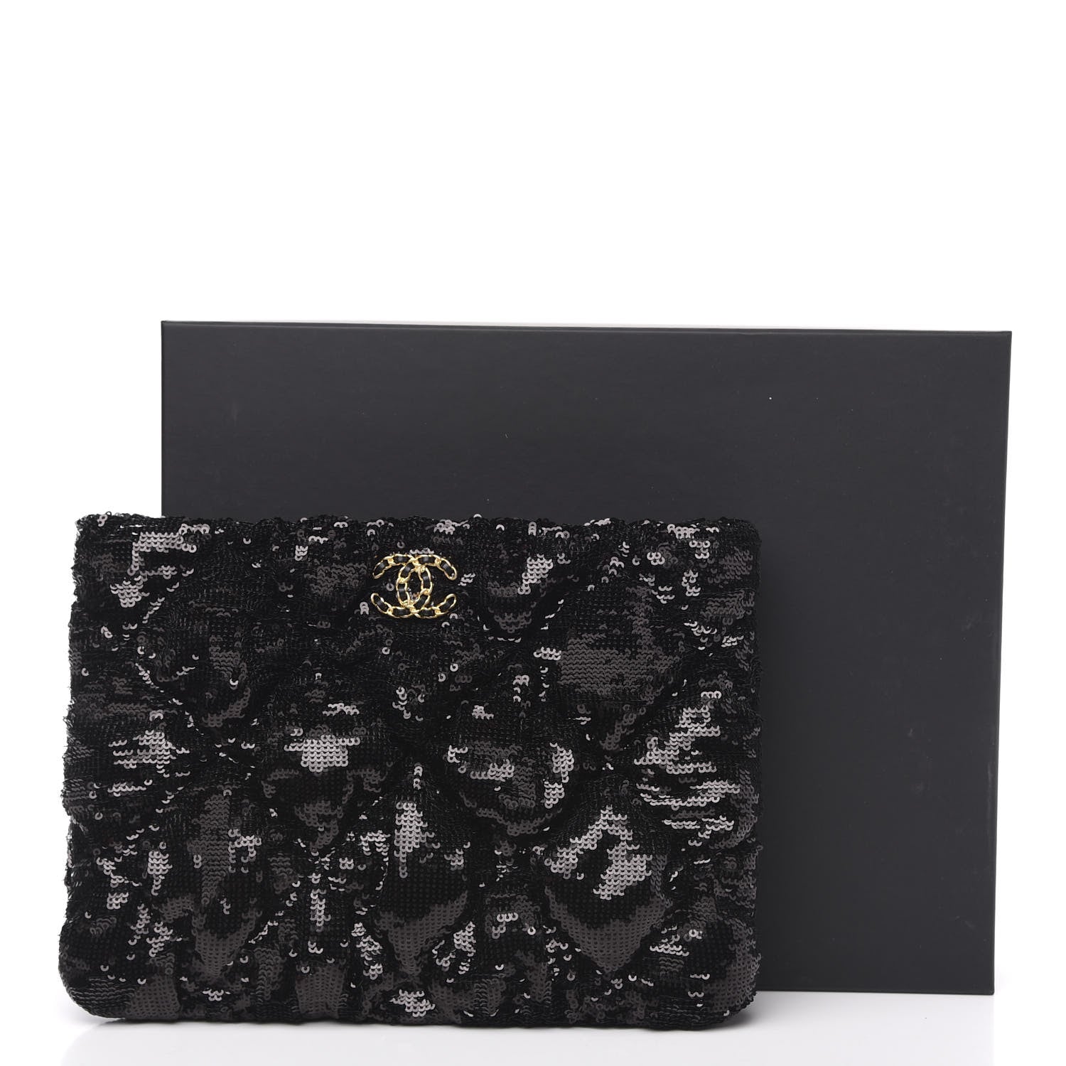 Chanel Sequins Quilted Large Chanel 19 Pouch Black 8 of 9