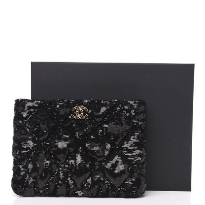 Chanel Sequins Quilted Large Chanel 19 Pouch Black 8 of 9