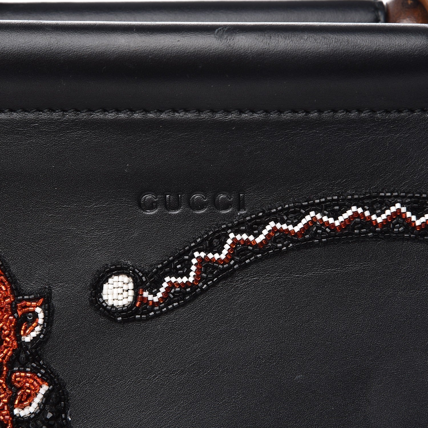 Gucci Nappa Bamboo Embroidered Medium Nymphaea Top Handle Bag Black 22 of 26