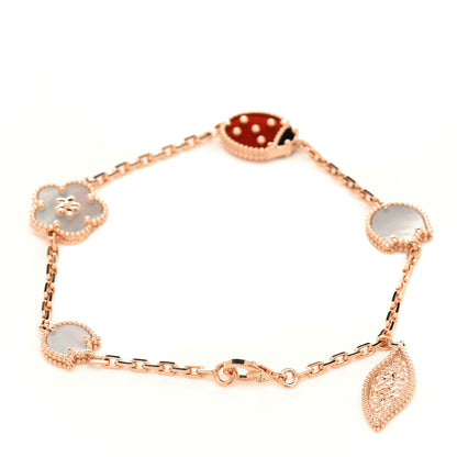 Van Cleef & Arpels 18K Rose Gold Carnelian Mother of Pearl Onyx 5 Motifs Lucky Spring Bracelet 3 of 6