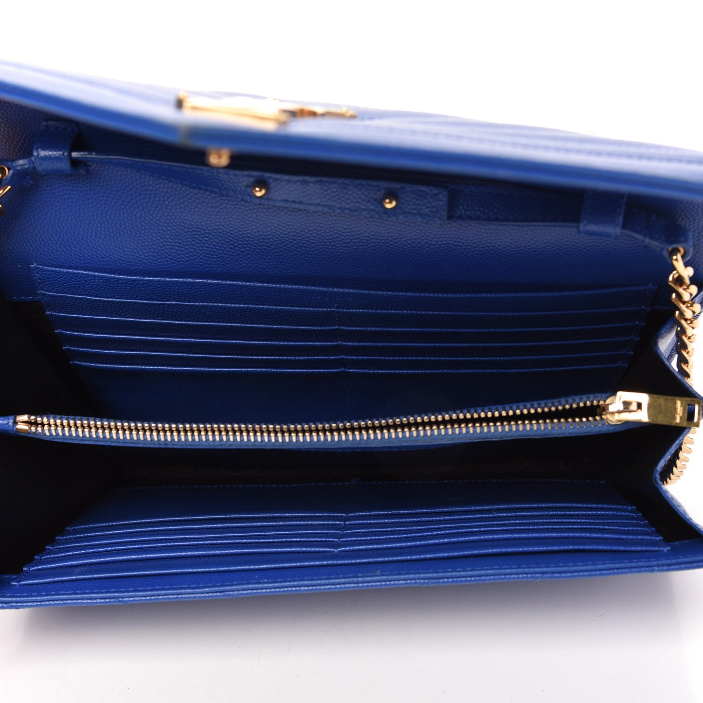 Grain De Poudre Matelasse Chevron Monogram Chain Wallet Blue Majorelle