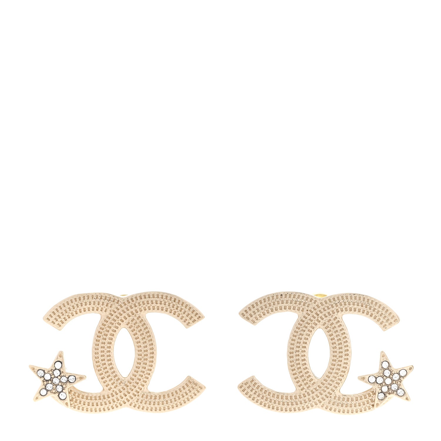 Chanel Metal Crystal CC Star Earrings Gold 1 of 4